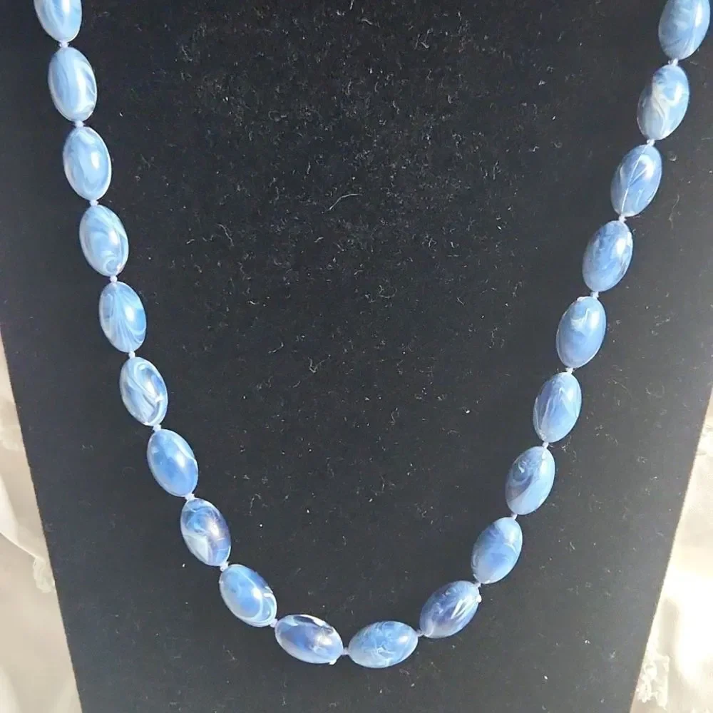Vintage Blue Swirl Beaded Necklace